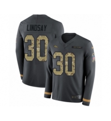 Youth Nike Denver Broncos #30 Phillip Lindsay Limited Black Salute to Service Therma Long Sleeve NFL Jersey