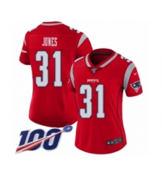 Women's New England Patriots #31 Jonathan Jones Limited Red Inverted Legend 100th Season Football Jersey