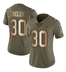 Women's Nike Los Angeles Chargers #30 Austin Ekeler Limited Olive Gold 2017 Salute to Service NFL Jersey