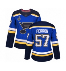 Women's St. Louis Blues #57 David Perron Authentic Royal Blue Home 2019 Stanley Cup Final Bound Hockey Jersey