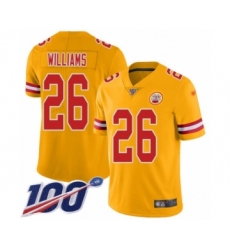 Men's Kansas City Chiefs #26 Damien Williams Limited Gold Inverted Legend 100th Season Football Jersey