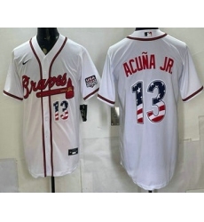 Men's Atlanta Braves #13 Ronald Acuna Jr White USA 250 Fourth of July Home Stadium Stitched Jersey