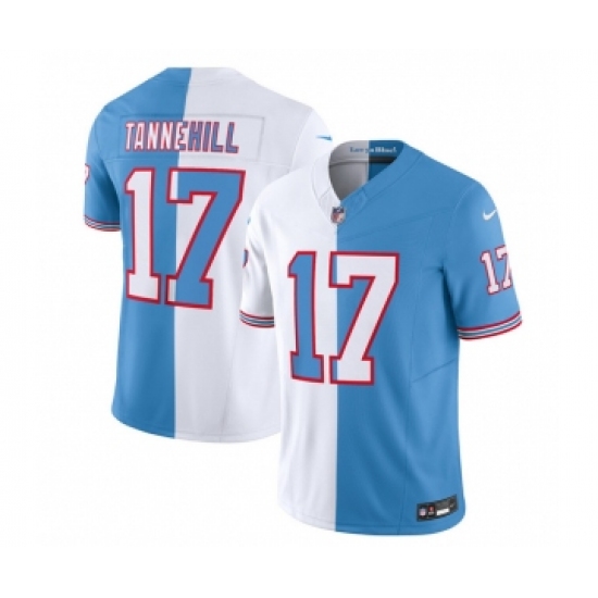 Men's Nike Tennessee Titans #17 Ryan Tannehill White Blue 2023 F.U.S.E. Split Vapor Limited Throwback Football Stitched Jersey Men's Nike Tennessee Titans #17 Ryan Tannehill White Blue 2023 F.U.S.E. Split Vapor Limited Throwback Football Stitched Jersey