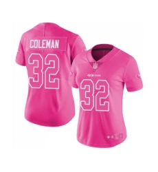 Women's San Francisco 49ers #32 Tevin Coleman Limited Pink Rush Fashion Football Jersey