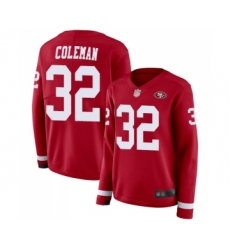 Women's San Francisco 49ers #32 Tevin Coleman Limited Red Therma Long Sleeve Football Jersey