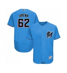 Men's Miami Marlins #62 Jose Urena Blue Alternate Flex Base Authentic Collection Baseball Jersey
