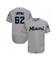 Men's Miami Marlins #62 Jose Urena Grey Road Flex Base Authentic Collection Baseball Jersey