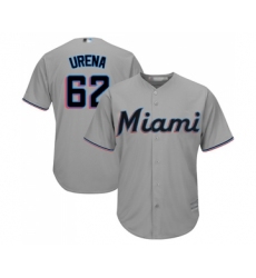Men's Miami Marlins #62 Jose Urena Replica Grey Road Cool Base Baseball Jersey