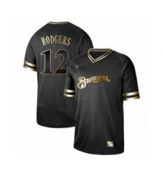 Men's Milwaukee Brewers #12 Aaron Rodgers Authentic Black Gold Fashion Baseball Jersey