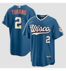 Men's Milwaukee Brewers #2 Brice Turang Mineral Blue 2026 City Connect Stadium Stitched Stitched Baseball Jersey