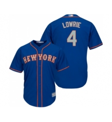 Youth New York Mets #4 Jed Lowrie Authentic Royal Blue Alternate Road Cool Base Baseball Jersey