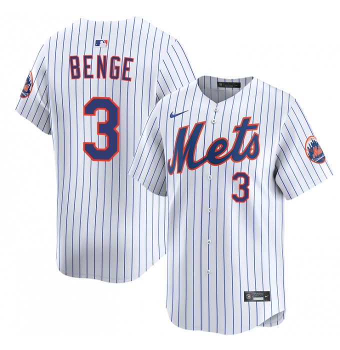 Men's New York Mets #3 Carson Benge 2026 White Home Limited Stitched Baseball Jersey