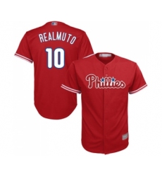 Youth Philadelphia Phillies #10 J. T. Realmuto Replica Red Alternate Cool Base Baseball Jersey