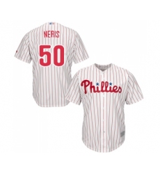 Men's Philadelphia Phillies #50 Hector Neris Replica White Red Strip Home Cool Base Baseball Jersey