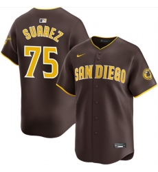 Men's San Diego Padres #75 Robert Suarez Brown 2024 Away Limited Stitched Baseball Jersey
