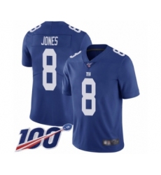 Men's New York Giants #8 Daniel Jones Royal Blue Team Color Vapor Untouchable Limited Player 100th Season Football Jersey Men's New York Giants #8 Daniel Jones Royal Blue Team Color Vapor Untouchable Limited Player 100th Season Football Jersey