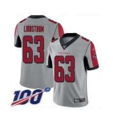 Men's Atlanta Falcons #63 Chris Lindstrom Limited Silver Inverted Legend 100th Season Football Jersey