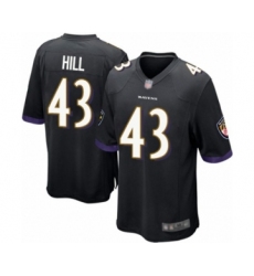 Men's Baltimore Ravens #43 Justice Hill Game Black Alternate Football Jersey