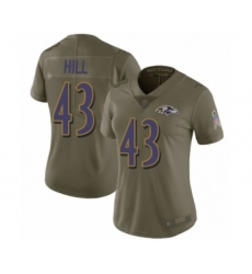 Women's Baltimore Ravens #43 Justice Hill Limited Olive 2017 Salute to Service Football Jersey