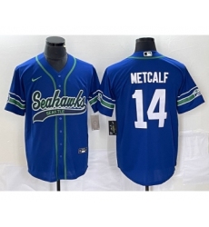 Men's Nike Seattle Seahawks #14 DK Metcalf Blue Cool Base Stitched Baseball Jersey