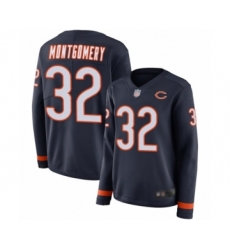 Women's Chicago Bears #32 David Montgomery Limited Navy Blue Therma Long Sleeve Football Jersey