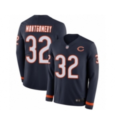 Youth Chicago Bears #32 David Montgomery Limited Navy Blue Therma Long Sleeve Football Jersey