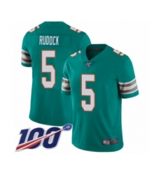 Men's Miami Dolphins #5 Jake Rudock Aqua Green Alternate Vapor Untouchable Limited Player 100th Season Football Jersey Men's Miami Dolphins #5 Jake Rudock Aqua Green Alternate Vapor Untouchable Limited Player 100th Season Football Jersey