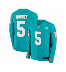Youth Miami Dolphins #5 Jake Rudock Limited Aqua Therma Long Sleeve Football Jersey