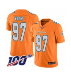Men's Miami Dolphins #97 Christian Wilkins Limited Orange Rush Vapor Untouchable 100th Season Football Jersey