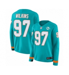 Women's Miami Dolphins #97 Christian Wilkins Limited Aqua Therma Long Sleeve Football Jersey