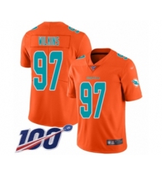Youth Miami Dolphins #97 Christian Wilkins Limited Orange Inverted Legend 100th Season Football Jersey