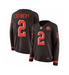 Women's Cleveland Browns #2 Austin Seibert Limited Brown Therma Long Sleeve Football Jersey