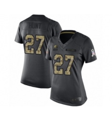 Women's Cleveland Browns #27 Kareem Hunt Limited Black 2016 Salute to Service Football Jersey