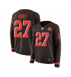 Women's Cleveland Browns #27 Kareem Hunt Limited Brown Therma Long Sleeve Football Jersey