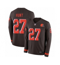 Youth Cleveland Browns #27 Kareem Hunt Limited Brown Therma Long Sleeve Football Jersey