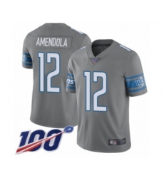 Men's Detroit Lions #12 Danny Amendola Limited Steel Rush Vapor Untouchable 100th Season Football Jersey