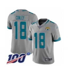 Men's Jacksonville Jaguars #18 Chris Conley Silver Inverted Legend Limited 100th Season Football Jersey