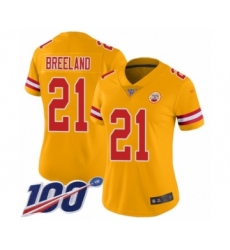 Women's Kansas City Chiefs #21 Bashaud Breeland Limited Gold Inverted Legend 100th Season Football Jersey
