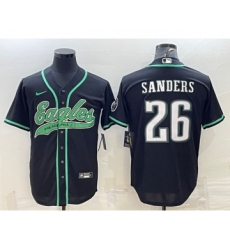Men's Philadelphia Eagles #26 Miles Sanders Black With Patch Cool Base Stitched Baseball Jersey