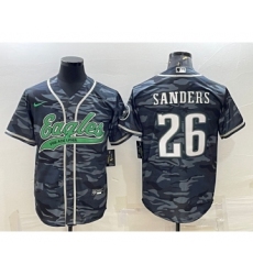Men's Philadelphia Eagles #26 Miles Sanders Grey Camo With Patch Cool Base Stitched Baseball Jersey