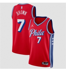 Men's Philadelphia 76ers #7 Jaylen Brown Red 2026 Statement Edition Stitched Jersey