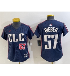 Women's Cleveland Guardians #57 Shane Bieber Number Navy 2024 City Connect Limited Stitched Jerseys