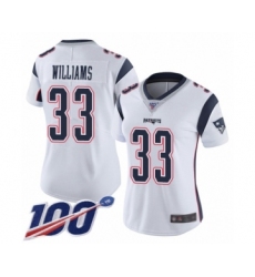 Women's New England Patriots #33 Joejuan Williams White Vapor Untouchable Limited Player 100th Season Football Jersey