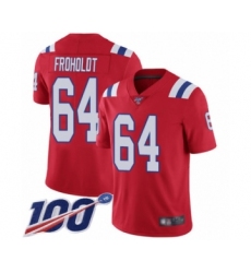 Youth New England Patriots #64 Hjalte Froholdt Red Alternate Vapor Untouchable Limited Player 100th Season Football Jersey