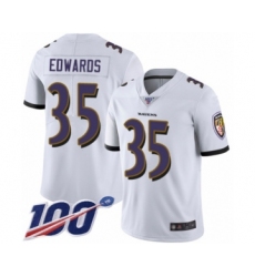 Men's Baltimore Ravens #35 Gus Edwards White Vapor Untouchable Limited Player 100th Season Football Jersey