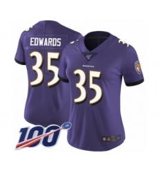 Women's Baltimore Ravens #35 Gus Edwards Purple Team Color Vapor Untouchable Limited Player 100th Season Football Jersey
