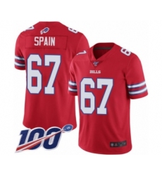 Men's Buffalo Bills #67 Quinton Spain Limited Red Rush Vapor Untouchable 100th Season Football Jersey