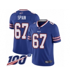 Youth Buffalo Bills #67 Quinton Spain Royal Blue Team Color Vapor Untouchable Limited Player 100th Season Football Jersey