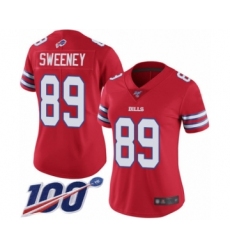 Women's Buffalo Bills #89 Tommy Sweeney Limited Red Rush Vapor Untouchable 100th Season Football Jersey