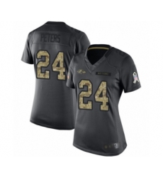 Women's Baltimore Ravens #24 Marcus Peters Limited Black 2016 Salute to Service Football Jersey